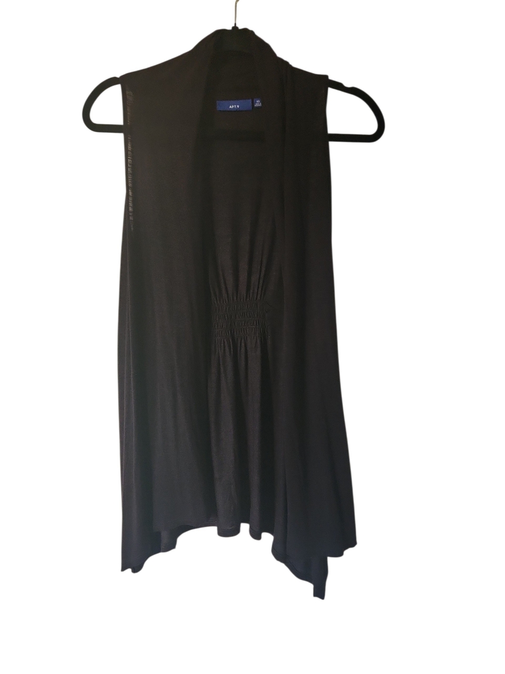 Apt.9 Sleeveless Black Open-Front Cardigan Vest With Ruched Draped Back Size XS